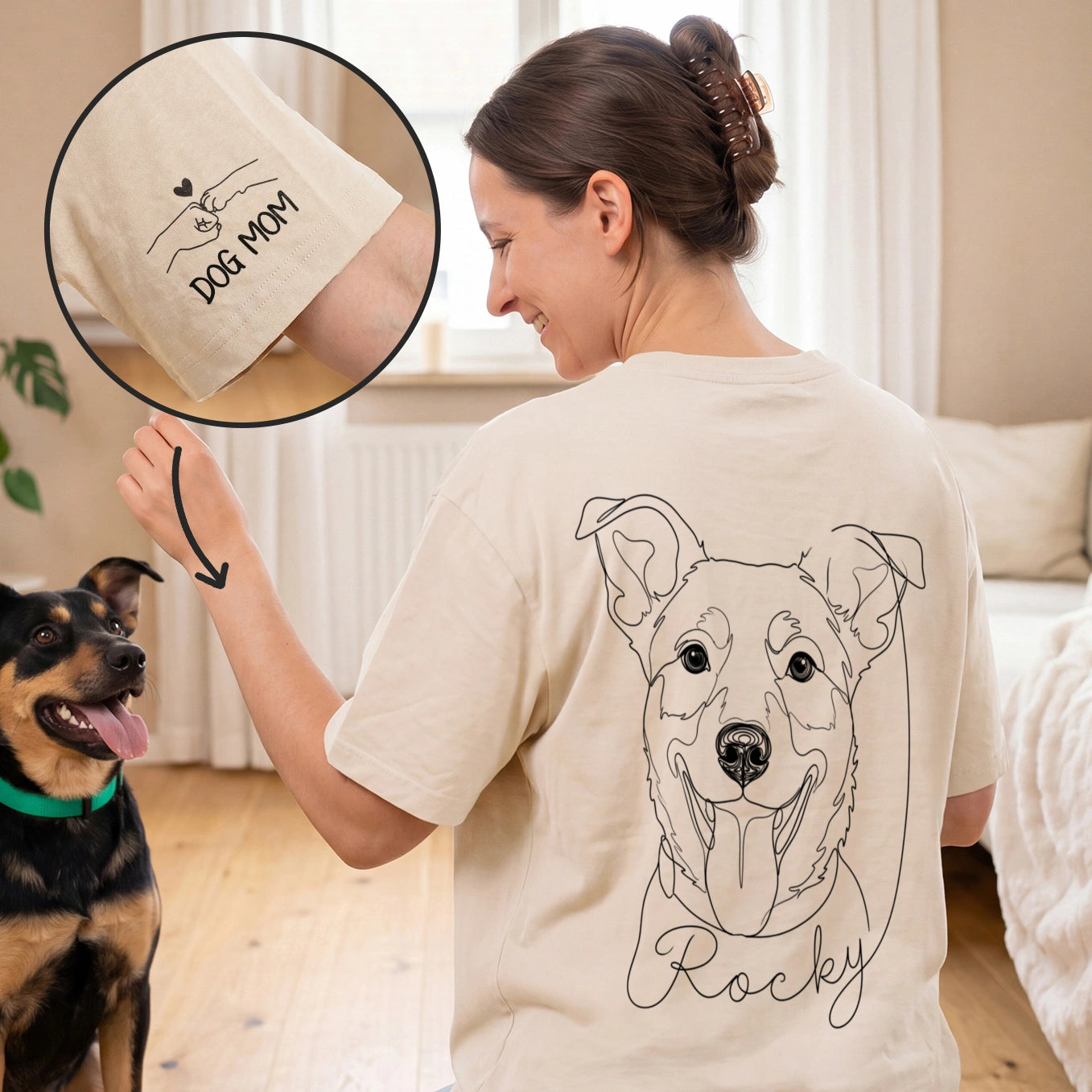T-shirt oversize personnalisé "Dog Mom" avec impression sur manche