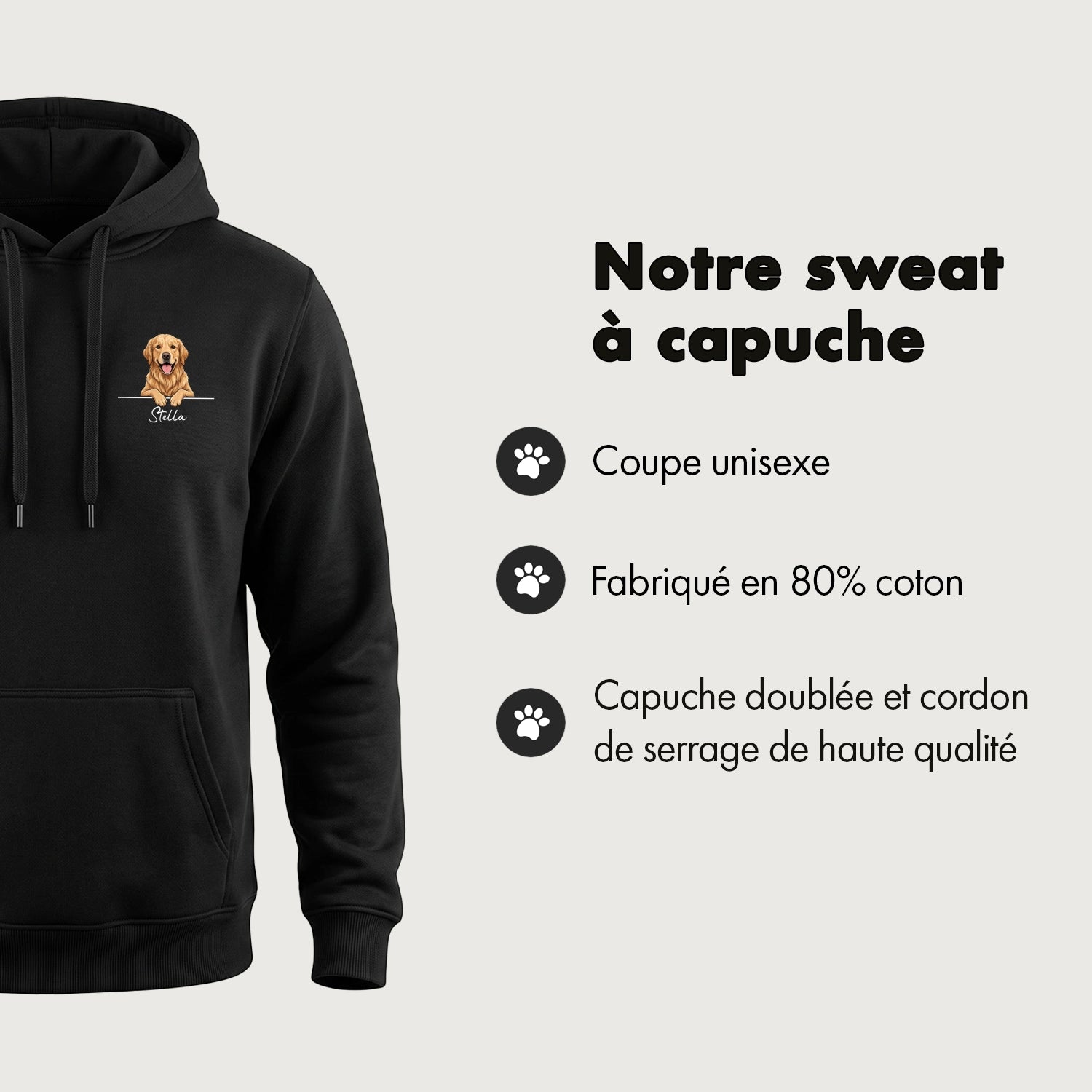 Sweat à Capuche Personnalisé "Chien Dessin Animé"