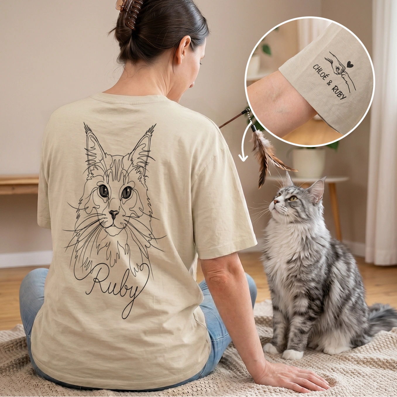 T-Shirt Oversize Personnalisé "Cat Mom" avec Impression Manches