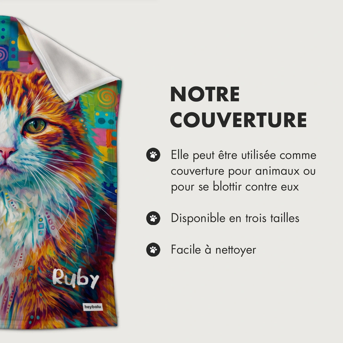 Infographie plaid chat graffiti : plaid pour animaux ou pour se blottir, trois tailles, facile à nettoyer | market_france