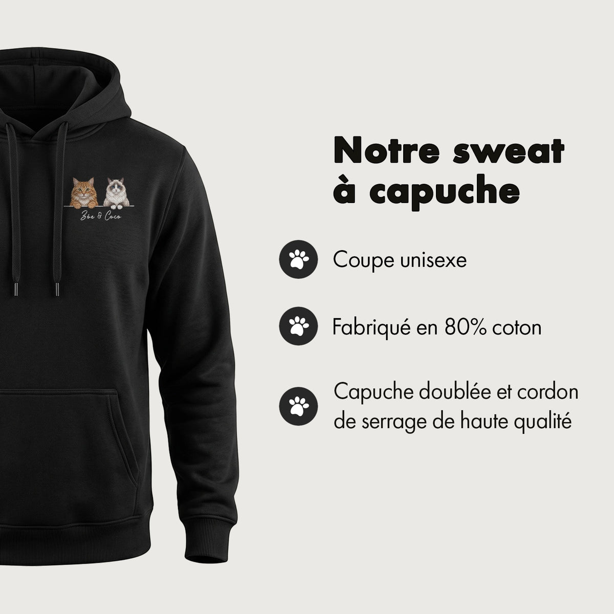 Personalisierter Hoodie "Cartoon Katze" – personalisiertes Geschenk – Ansicht 8