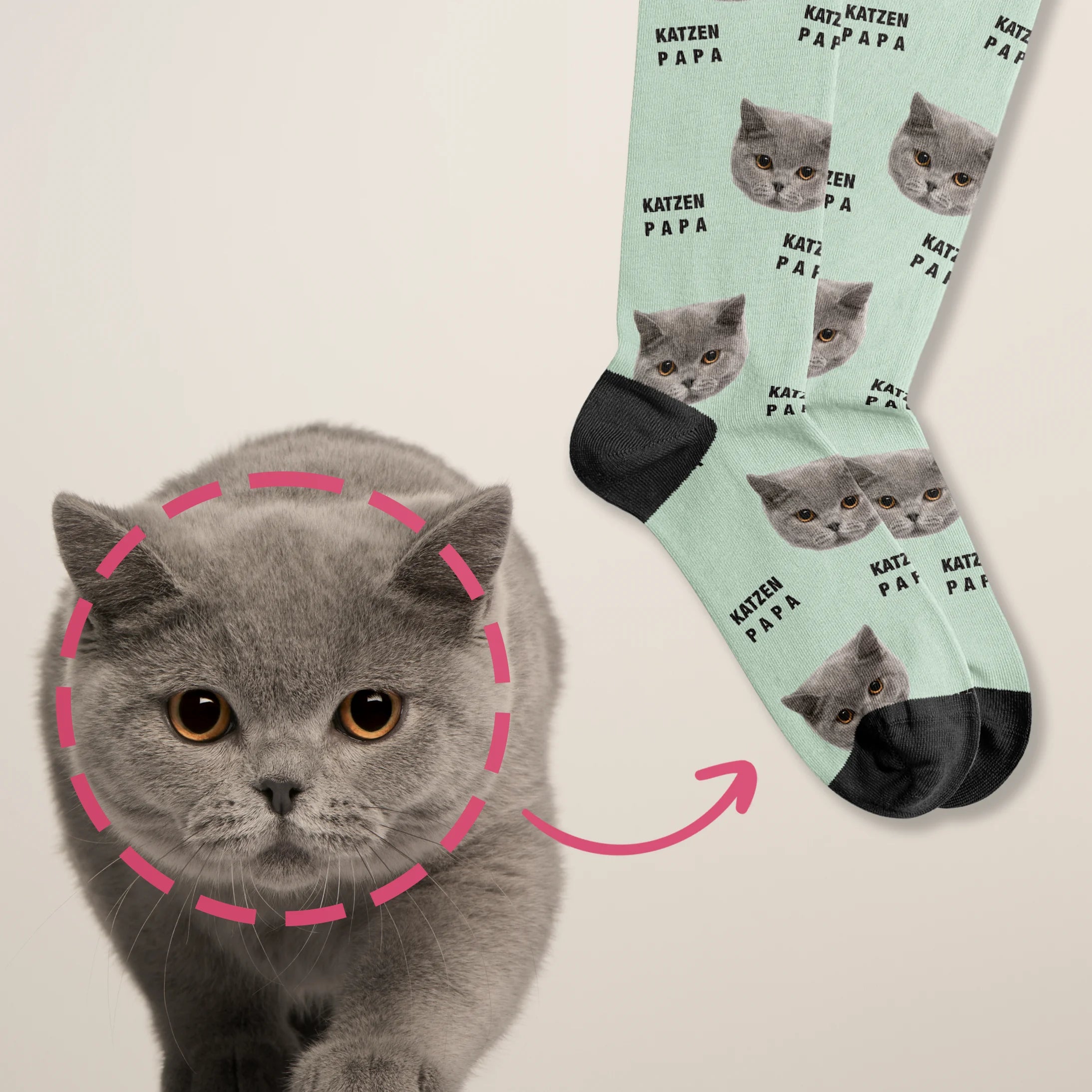 Personalisierte Socken mit deiner Katze Hey Balu